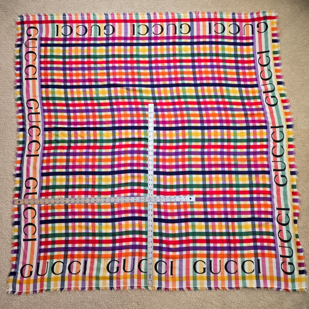 Gucci Multicolor Stripe Check Wool Shawl/Scarf - Picture 16 of 16